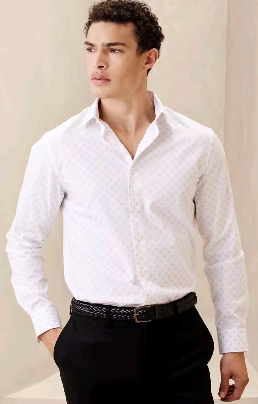 Banana Republic Men’s Slim Fit Shirt XL White Blue Print Dress NWT Preppy Tall